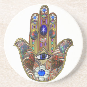 Dessous De Verre En Grès Judaica Hamsa Coeurs Fleurs Opal Art Imprimer