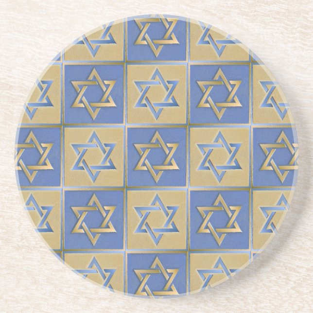 Dessous De Verre En Grès Judaica Star de David Metal Gold Blue (Devant)