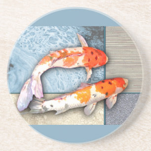 Dessous De Verre En Grès Jumeaux de Sanke Koi dans la piscine orientale de
