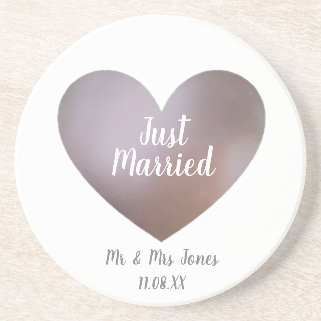 Dessous De Verre En Grès Juste marié perle et coeur violet mariage (Devant)