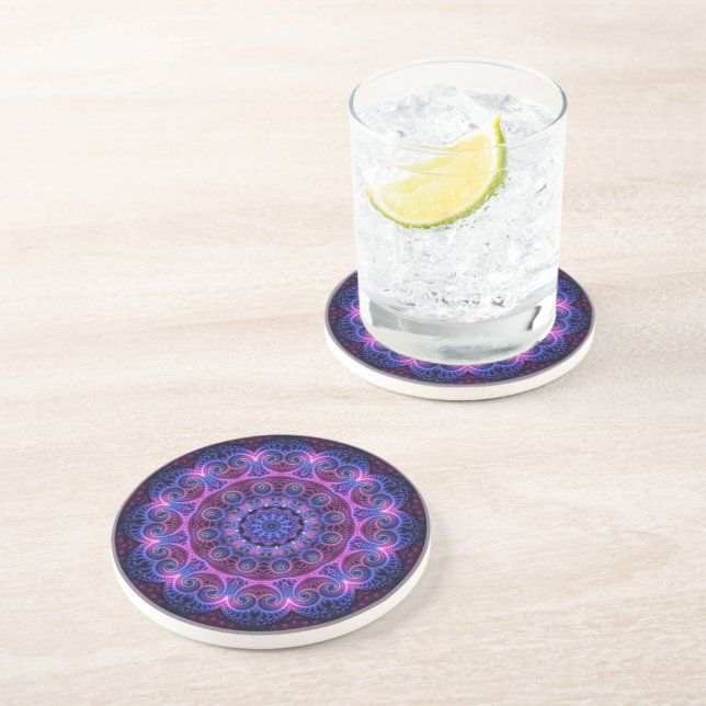 Dessous De Verre En Grès Kaleidoscope Apophyse Coeurs Mandala (Côté)