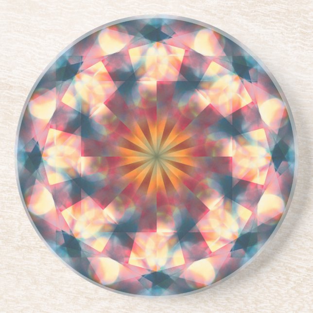 Dessous De Verre En Grès Kaleidoscopique Prismatique Mandala (Devant)