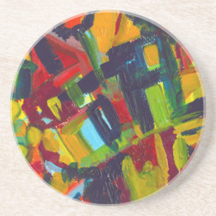 Dessous De Verre En Grès Kandinsky 304 Oeuvre Abstraite colorée