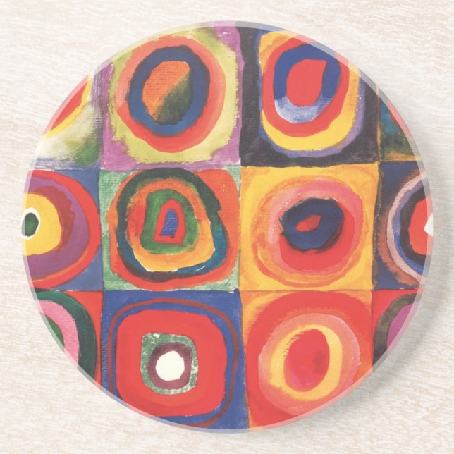Dessous De Verre En Grès Kandinsky étude de couleur carrés cercles Art (Devant)