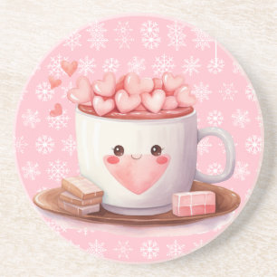 Dessous De Verre En Grès Kawaii chocolat au cacao chaud et flocons de neige