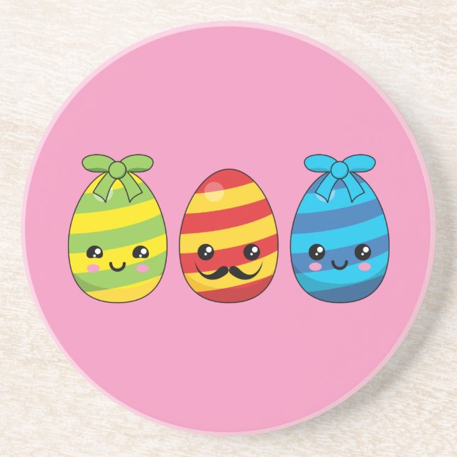Dessous De Verre En Grès Kawaii Easter Eggs with Ribbons (Devant)