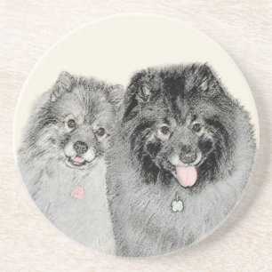 Dessous De Verre En Grès Keeshond Mom and Son Painting - Original Dog Art
