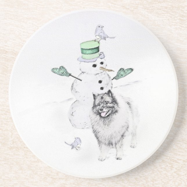 Dessous De Verre En Grès Keeshond Noël Snowman Peinture Chien Art (Devant)