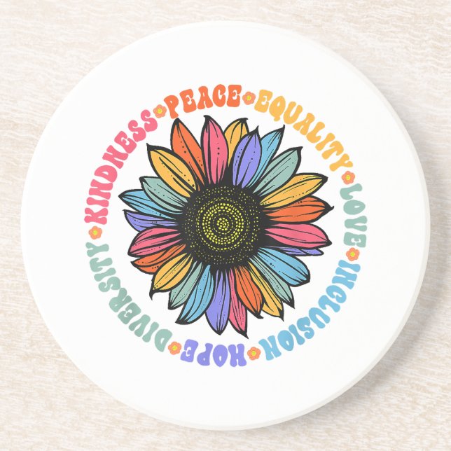 Dessous De Verre En Grès Kindness Peace Equality Love Hope Diversity Human (Devant)