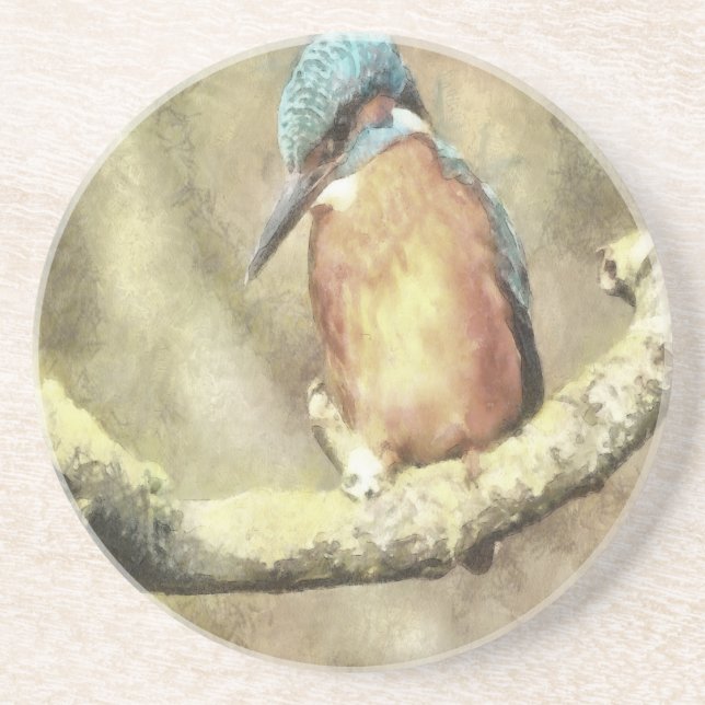 Dessous De Verre En Grès Kingfisher Étonnant En Aquarelle (Devant)