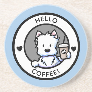 Dessous De Verre En Grès KiniArt Coffee Westie Round