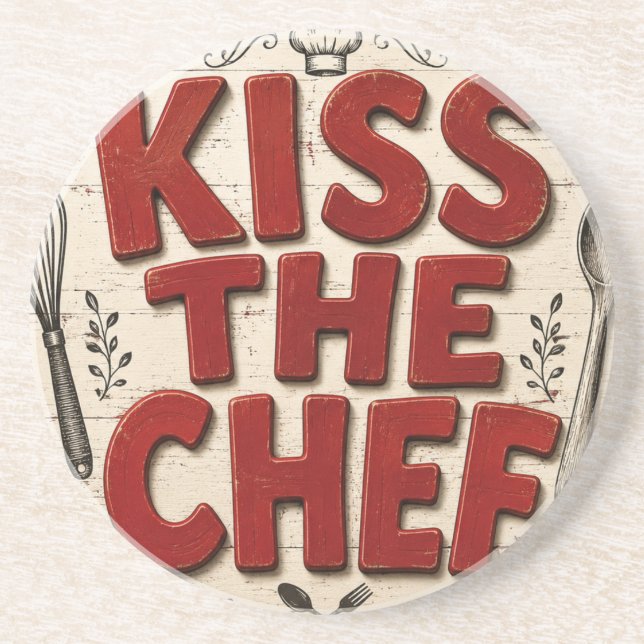 Dessous De Verre En Grès Kiss the Chef Rustic Farmhouse Kitchen (Devant)