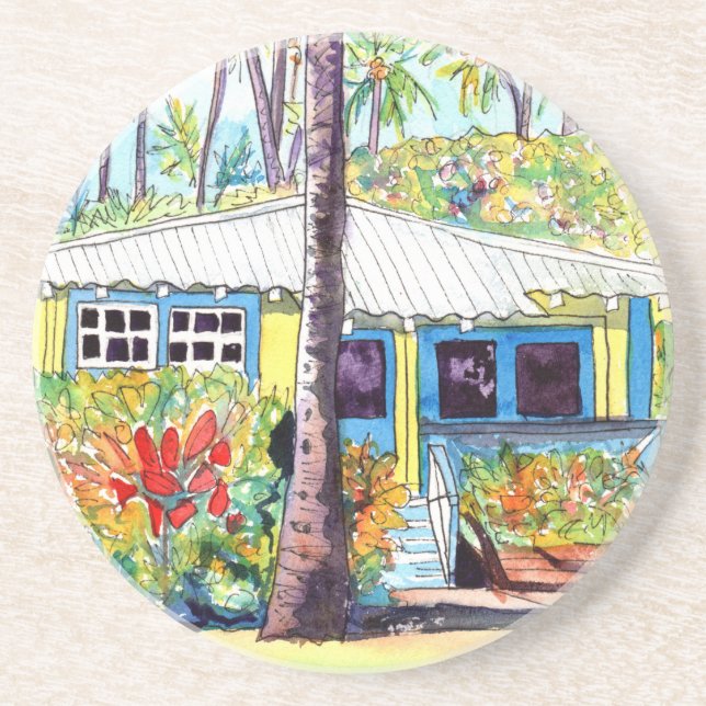 Dessous De Verre En Grès Kitschy Hawaii Tropical House Sandstone (Devant)