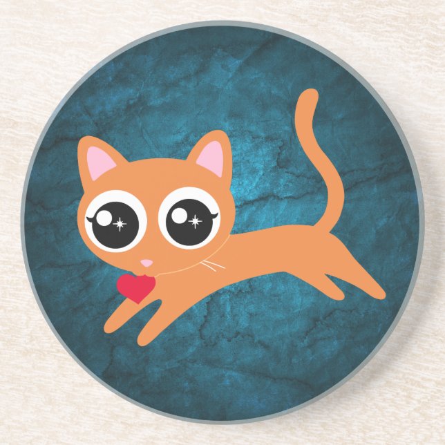 Dessous De Verre En Grès Kitty Chat Coeur Thief Mignonne Cadeau pour fille (Devant)