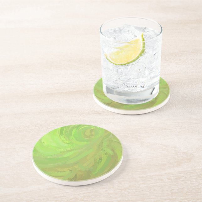 Dessous De Verre En Grès Kiwi Bash Green Swirl (Côté)