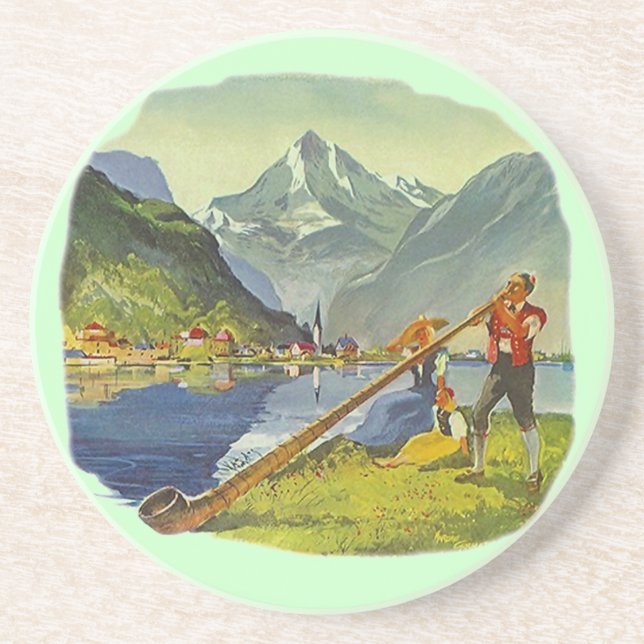 Dessous De Verre En Grès Klaxon alpin d'alpenhorn d'AlpHorn de dessous de (Devant)