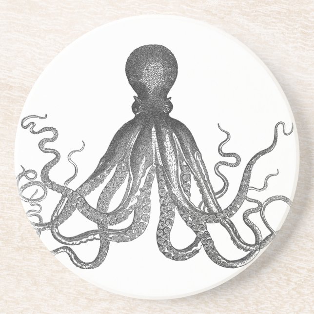 Dessous De Verre En Grès Kraken - Octopus géant noir / Cthulu (Devant)