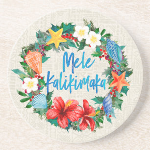 Dessous De Verre En Grès La couronne de Noël hawaïenne de Mele Kalikimaka