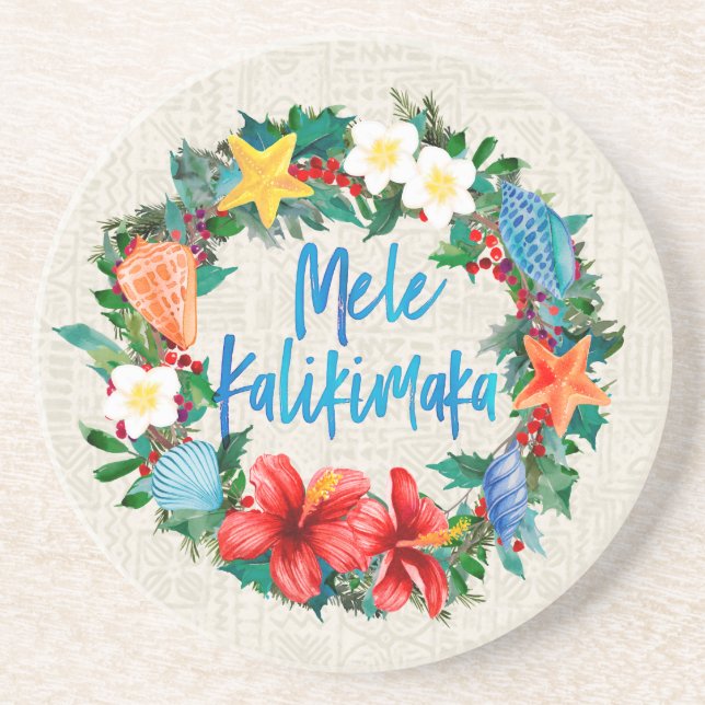 Dessous De Verre En Grès La couronne de Noël hawaïenne de Mele Kalikimaka (Devant)