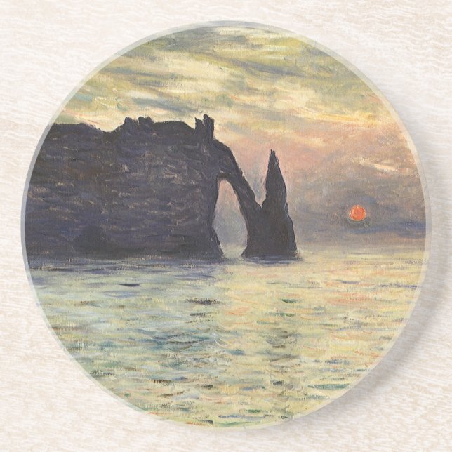 Dessous De Verre En Grès La Falaise d'Étretat, soleil couchant de Claude Mo (Devant)