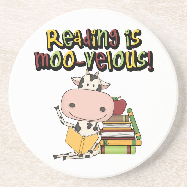 Dessous De Verre En Grès La lecture est MOO-velous (Devant)