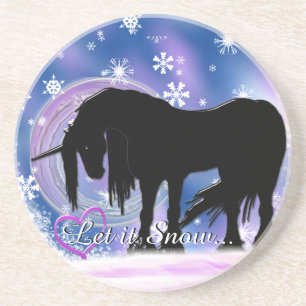 Dessous De Verre En Grès La licorne noire mystique (Qu'Elle Neige)