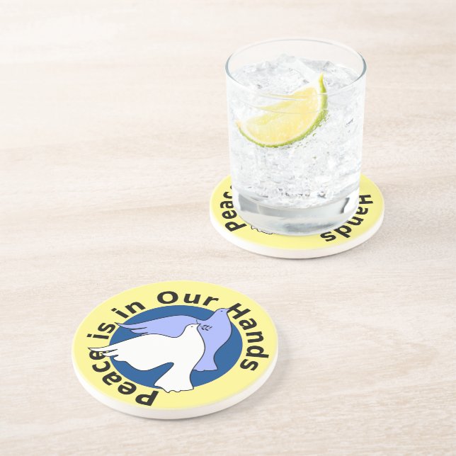 DESSOUS DE VERRE EN GRÈS LA PAIX EST ENTRE NOS MAINS (Côté)