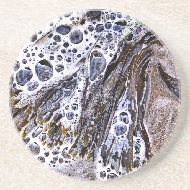 DESSOUS DE VERRE EN GRÈS LA PLAGE, ALGUES, EAU ET SABLE (Devant)