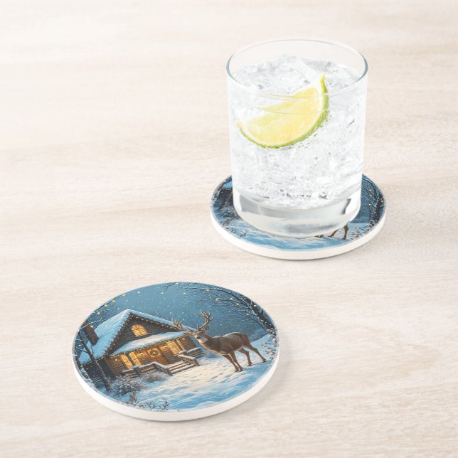 Dessous De Verre En Grès La visite de Noël enneigée de Big Buck (Côté)