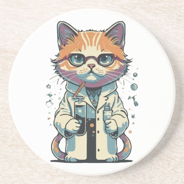 Dessous De Verre En Grès Laboratoire de chat ciblé (Devant)