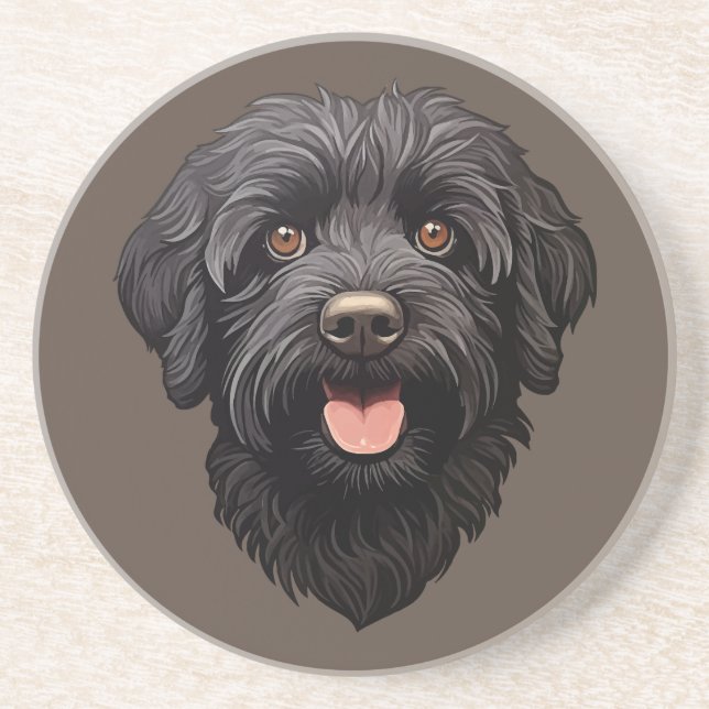 Dessous De Verre En Grès Labradoodle Chien Noir (Devant)