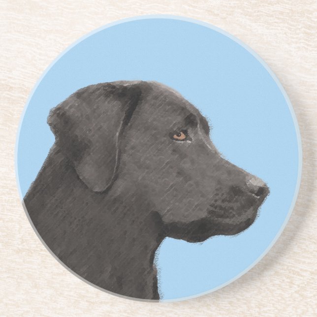Dessous De Verre En Grès Labrador Retriever Black Peinture Original Chien A (Devant)