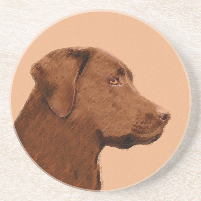 Dessous De Verre En Grès Labrador Retriever (Chocolat) Peinture - Chien Art (Devant)