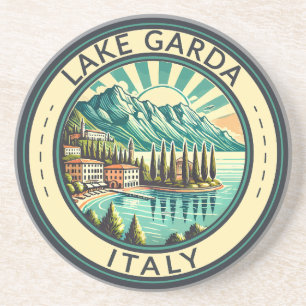 Dessous De Verre En Grès Lac de Garde Italie Illustration Badge d'Art Voyag