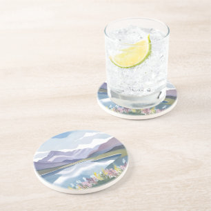 Dessous De Verre En Grès Lac de Montagne   Paysage Aquarelle Florale