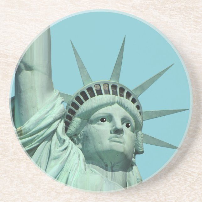 Dessous De Verre En Grès Lady Liberty sur argent plaqué bleu ciel (Devant)