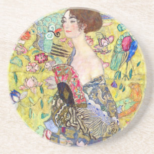 Dessous De Verre En Grès Lady with Fan by Gustav Klimt, Vintage Japonism