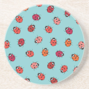 Dessous De Verre En Grès Ladybugs, arrière - plan bleu, charmant patte sans