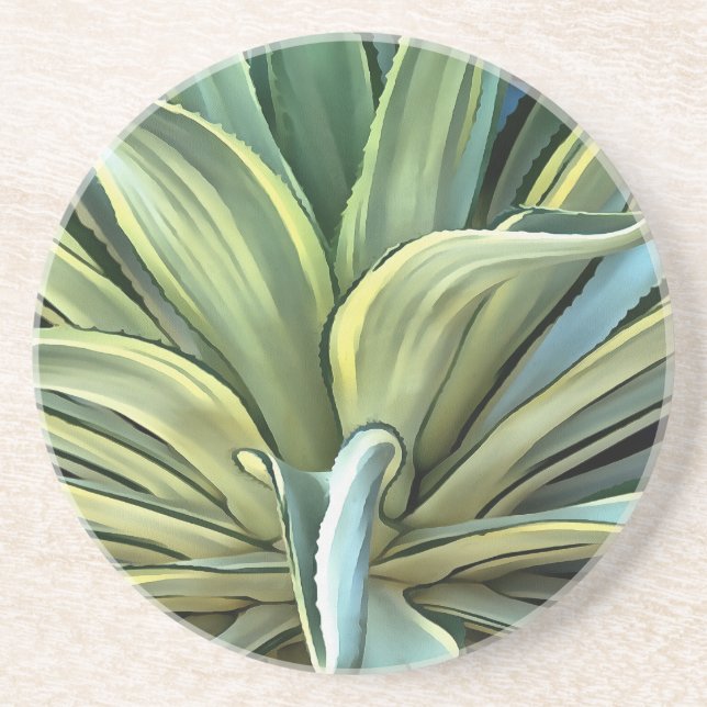 Dessous De Verre En Grès L'Agave Tropical Realism Art (Devant)