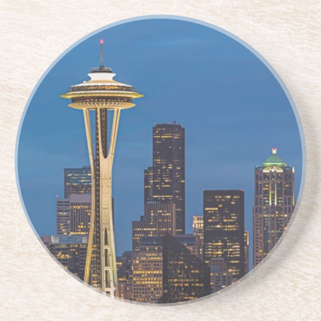 Dessous De Verre En Grès L'aiguille de l'espace et Seattle du centre (Devant)
