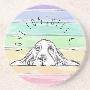 Dessous De Verre En Grès l'amour conquiert tout chien arc-en-ciel basset ho
