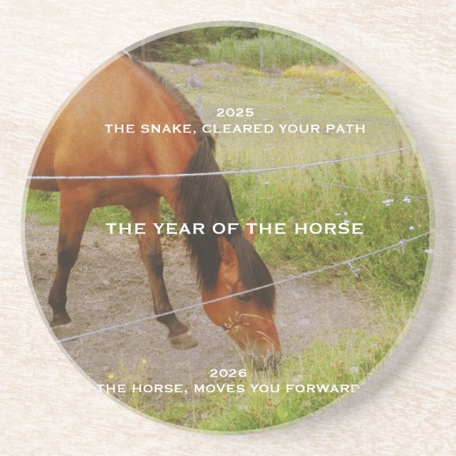 Dessous De Verre En Grès L'année du Cheval, citation 2026  (Devant)