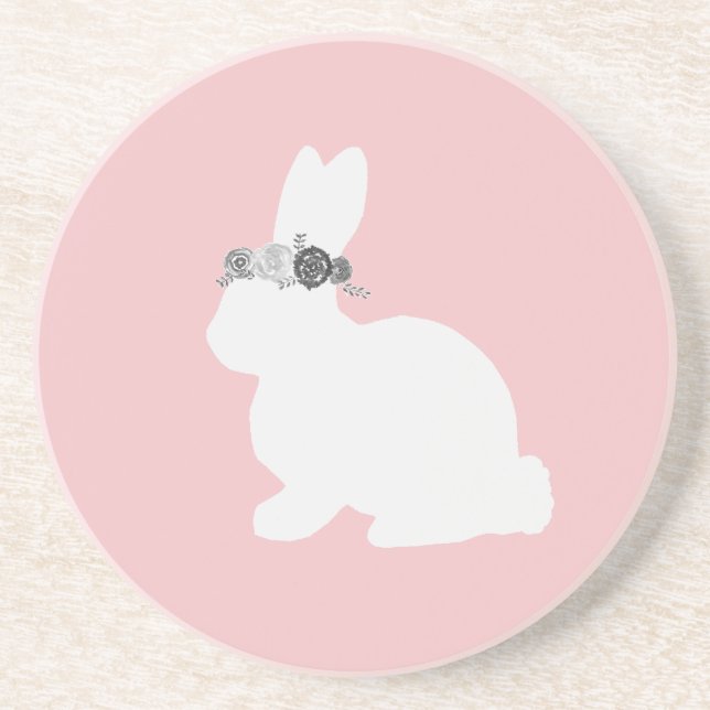 Dessous De Verre En Grès Lapin aux fleurs peint Pâques (Devant)