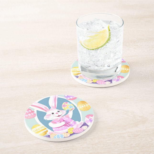 Dessous De Verre En Grès lapin avec oeufs de pâques (Côté)