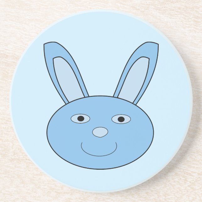 Dessous De Verre En Grès Lapin Bleu Bunny Visage Printemps Pâques (Devant)