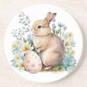 Dessous De Verre En Grès Lapin & Oeuf Floral