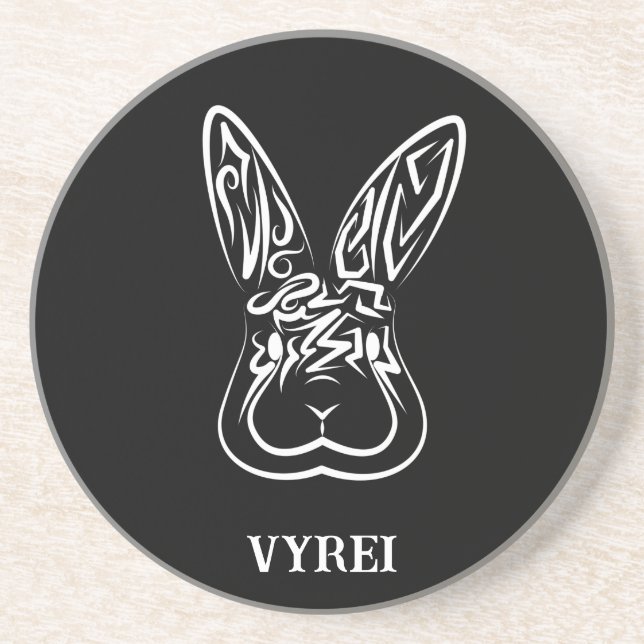 Dessous De Verre En Grès Lapin tribal noir et blanc (Devant)