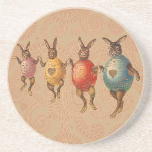 Dessous De Verre En Grès Lapins de Pâques vintage dansant avec des costumes