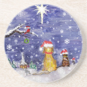 Dessous De Verre En Grès L'art d'aquarelle de Noël des animaux