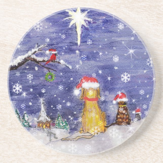 Dessous De Verre En Grès L'art d'aquarelle de Noël des animaux (Devant)
